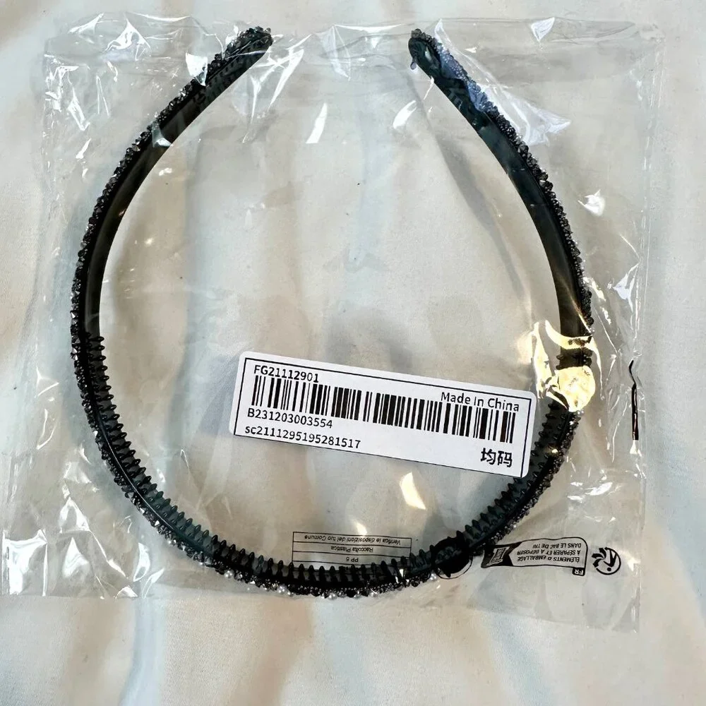 Set of 2: Sparkly Headbands Gold Bow & Black Pearls - NEW